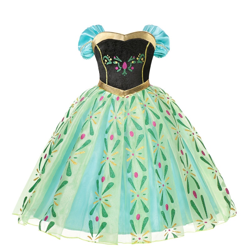 Anna Princess -mekko tytöille klassinen kukka lyhyt mesh prom -puku Kids Halloween Cosplay Snow Queen Party -pukut