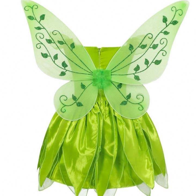 Toddler Kid Halloween Cosplay Syntymäpäiväasut Sarja Tanssiva Butterfly Green Fairy Wing Tinker Bell Dress 2-10T HCTB-001