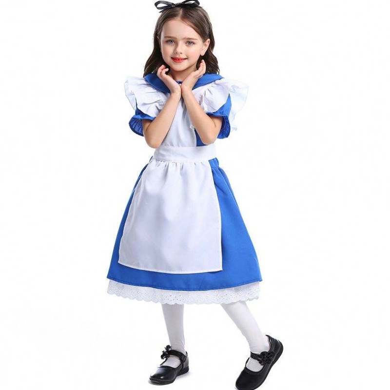 Tytöt Halloween Ruffle trim -sidonta vyötärö sininen Alice in Wonderland Cosplay Kids valkoisella esiliinalla 4-12 vuotta DGHC-070