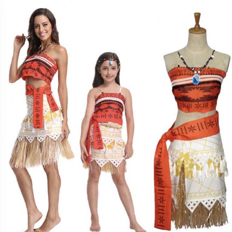 Halloween Party Adult Kids Cosplay Vaiana Prinsessa Moana Adult Puku mekko kaulakorulla HCMO-005