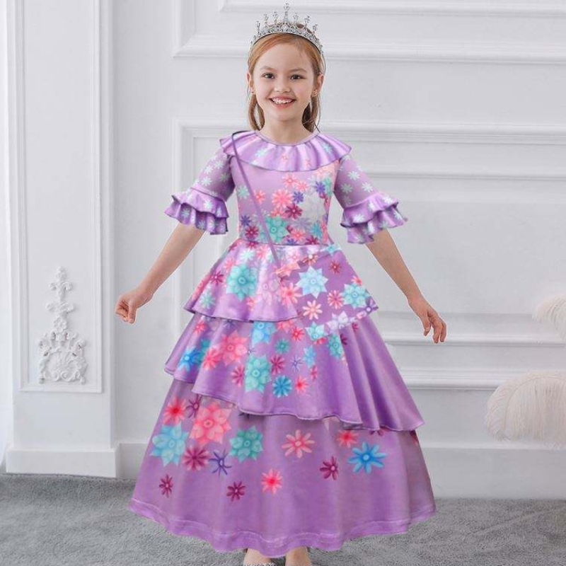 Baige Purple Isabella Mirabel Encanto Cosplay -puku mekko Girls Princess Dress MFMW001