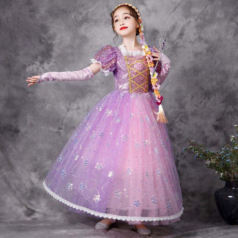 Baige European Style Princess Dress Halloween Party Wear Rapunzel -puku Fluffy Mesh Frock