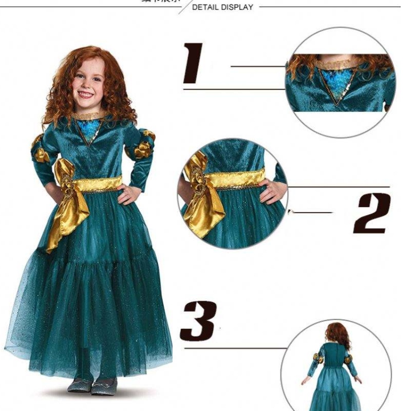 Tyttö cosplay prinsessa pukeutuvat pienet seikkailut keskiaikaiset prinsessa pukeutuvat puku Merida -puku tytöille