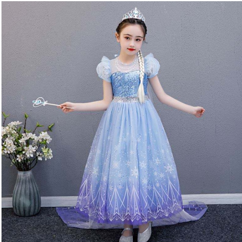 Baige korkealaatuinen Elsa 2 Princess Kids Party Cartoon Cosplay -puku tyttövauva mekko