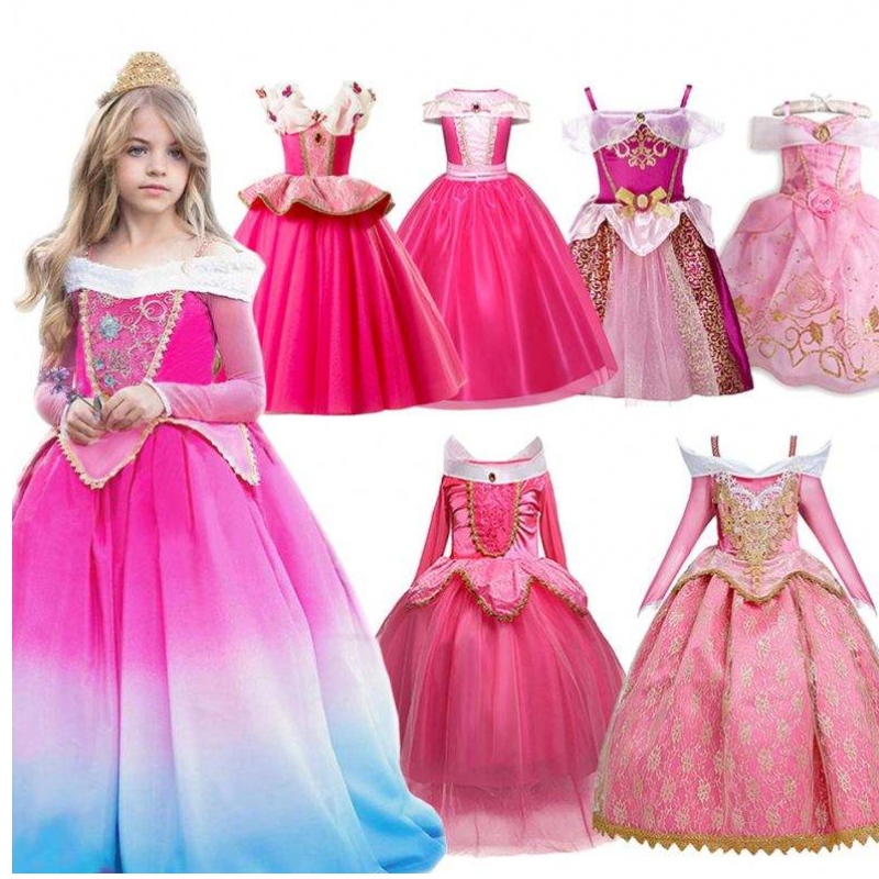 Tyttö fancy deluxenukkuva kauneus Halloween Prinsessa Pukujuhlat Aurora pukeutuu lapset punaisen kerrostetun joulun sivun pallopuku
