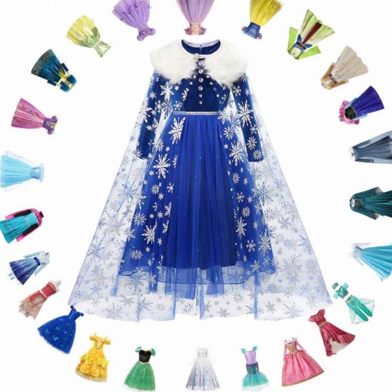 Prinsessa Elsa Winter Dress Girls Pitkähihainen Frozen2 Halloween -puku Lapset Rapunzel Tiana Mulan Cosplay