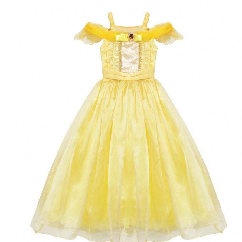 Girls Belle Princess -mekko Kids Belle Cosplay -pukut tyttövauva pukeutuu frock keltainen keltainen mekko taaperolle Halloween -juhlat