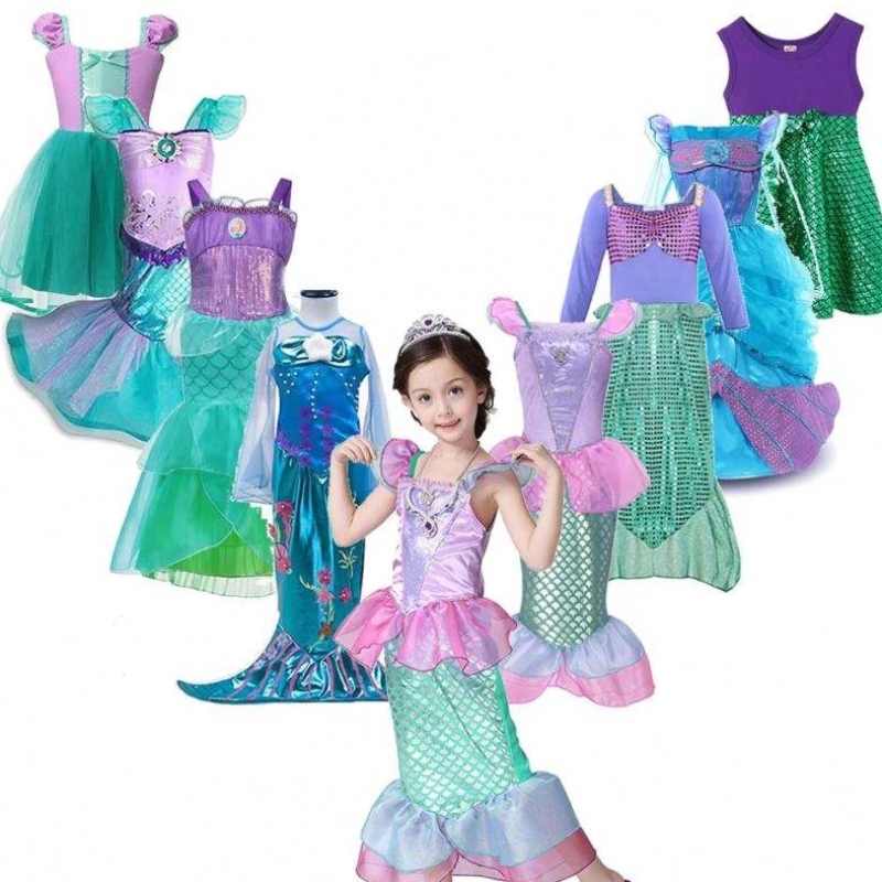 Tytöt Pikku merenneito Ariel Princess Dress Cosplay -pukut lapsille tyttövauva Mermaid -pukeutumisasarjat Halloween -vaatteet