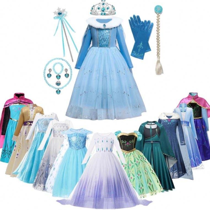Anna Elsa -prinsessapuvut lapsille Halloween Christmas Party Cosplay Snow Queen Fancy Dresses Girls Snowflake Prom -puku