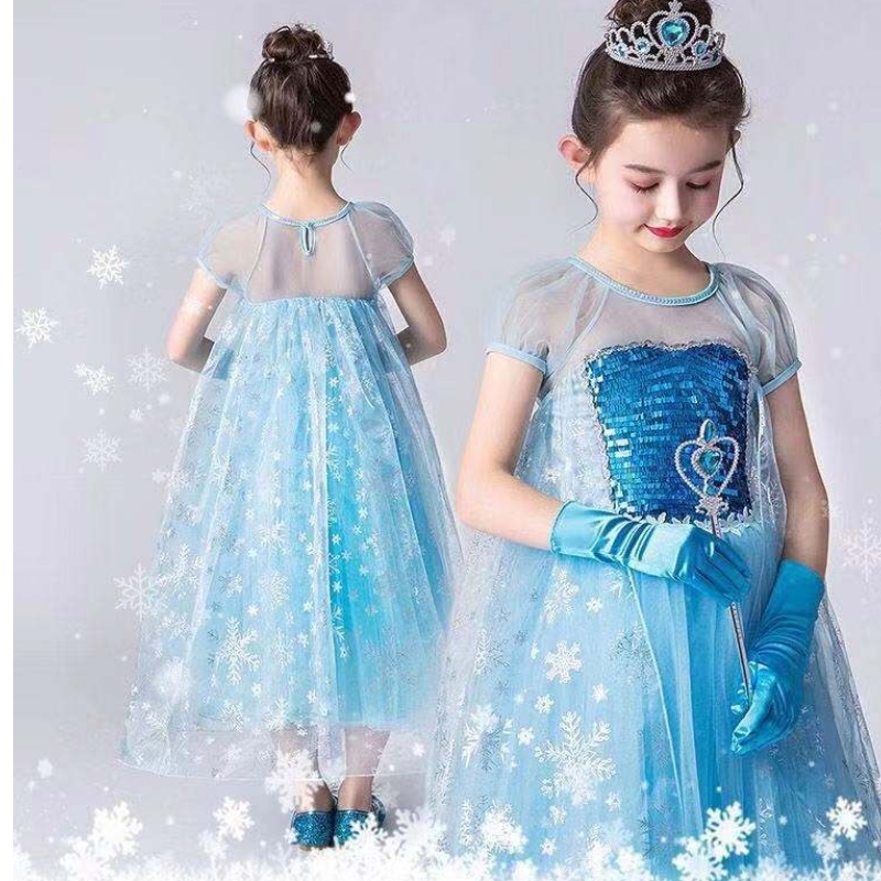 Tyttöpuku prinsessa Elsa frore fancy girl -mekko pitsi kuningatar puku puku