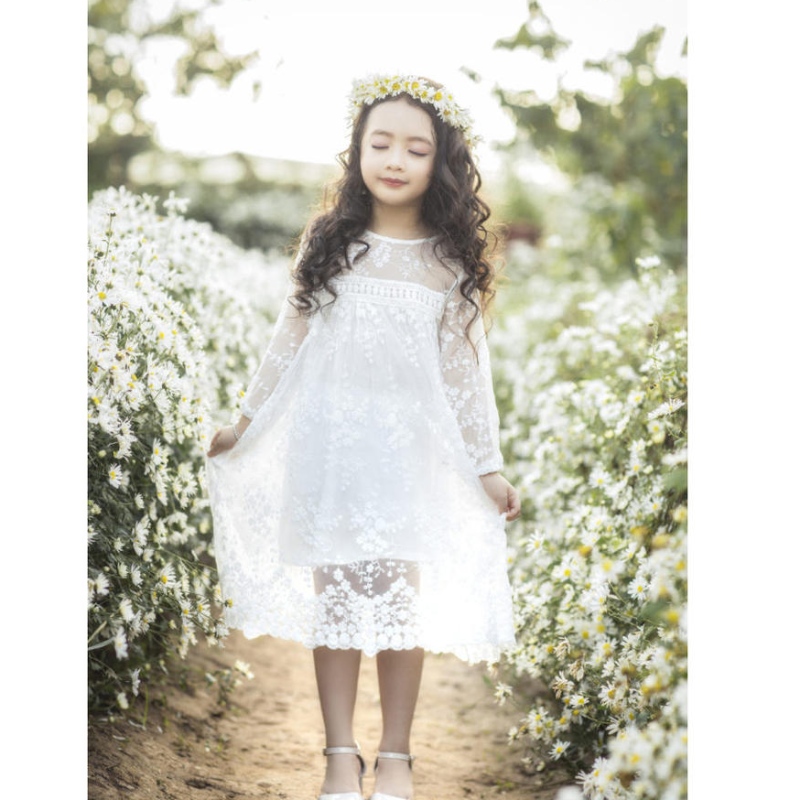 Valkoiset mekot lapsille lapsille häät morsiusneiton pitsi mekko iltapuku 3 6 14 vuotta kukkatytöt
