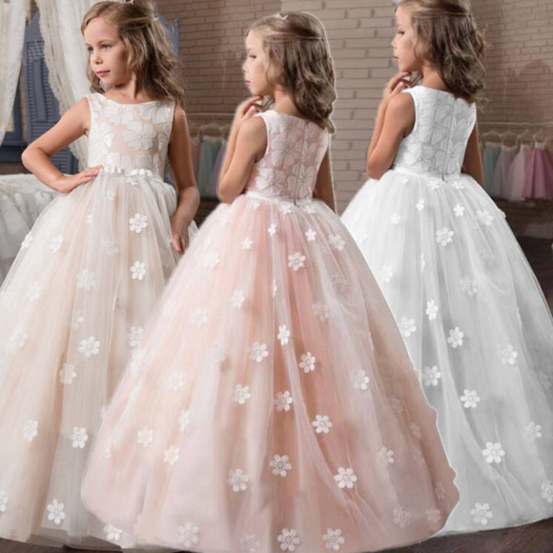Vintage -kukkatyttöjen mekko hääillan lapsille Prinsessajuhlat -sivuston pitkät puku lasten mekot tytöille muodolliset vaatteet