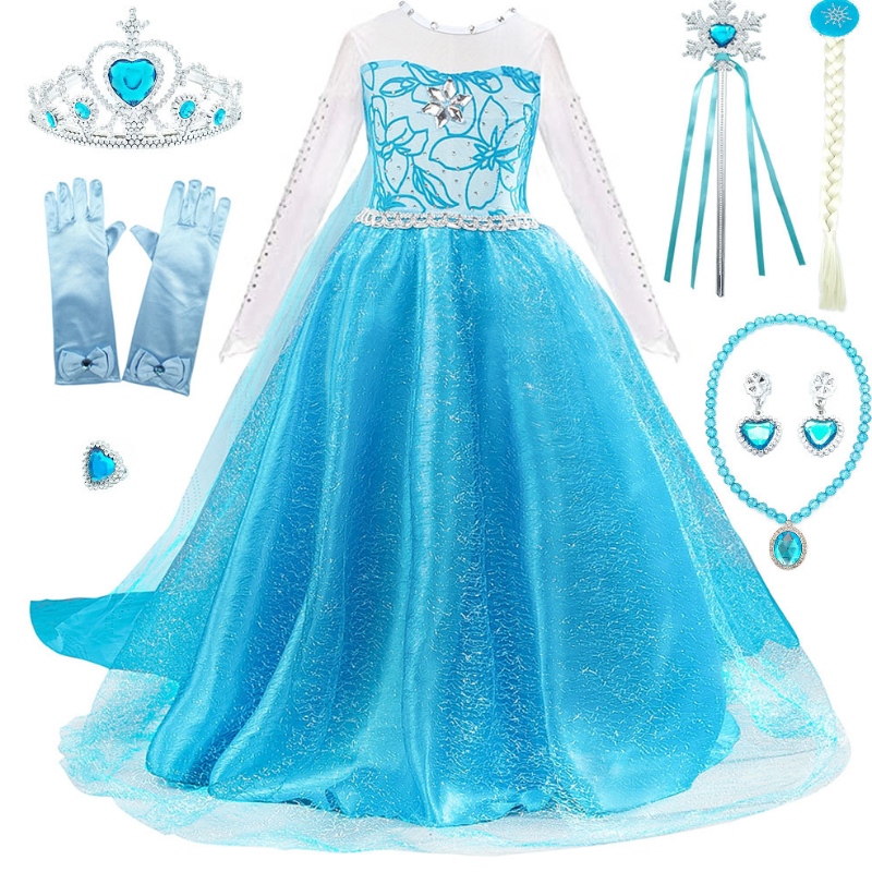 Tytöt Elsa pukeutuu juna -lasten kanssa, jotka helmivät pitkähihaiset lumimiehet Halloween Carnival Party Princess -puku
