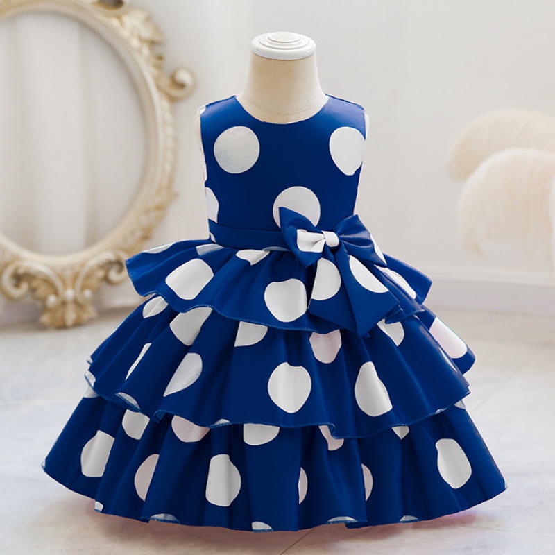 Tyttövauva uusi vuosi 2022 Bowknot Dot -mekko tyttöjen hääjuhlimekkojen taaperoikäisten lasten syntymäpäiväpohjainen mekko
