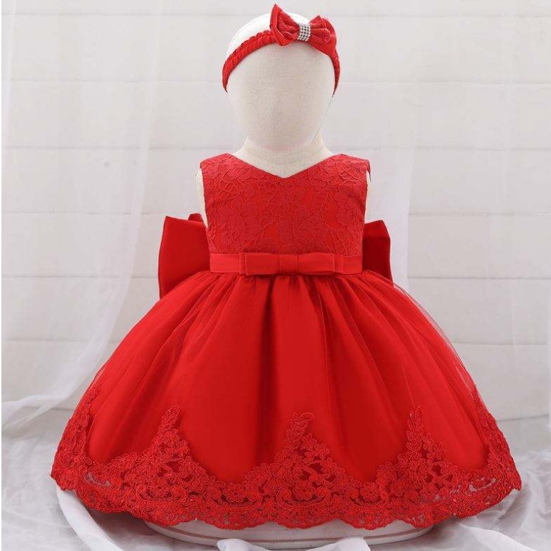 Baige Flower Girl Baby Dress Princess -puku pääpannalla Piitti punainen keulajuhlat kuluvat lasten syntymäpäivämekot
