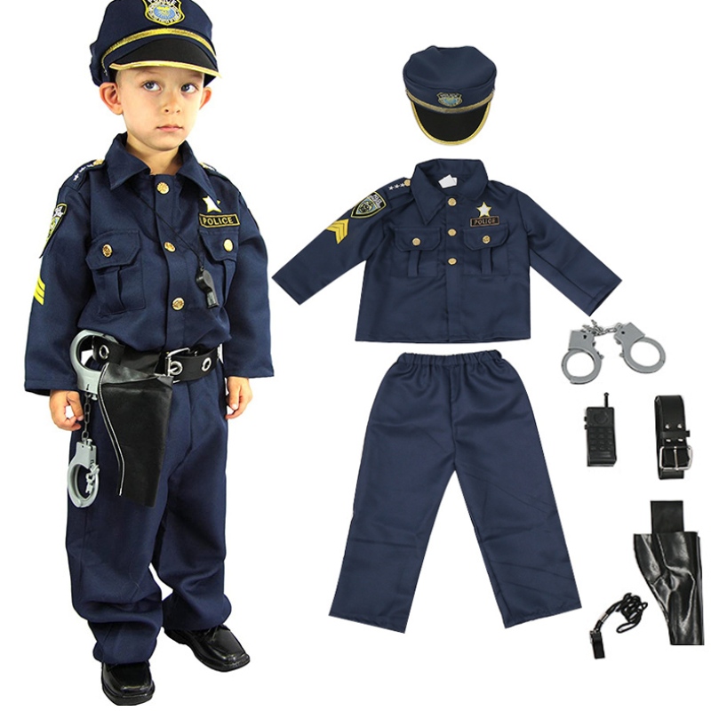 Deluxe -poliisin puku ja roolipelipaketti pojat Halloween Carnival Party Performance Fancy pukeutumispuku asu