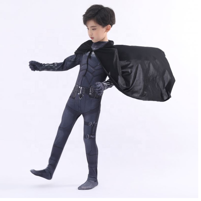 Uusi tyyli musta body Halloween Kids Superhero -pukut cosplay -elokuvapuku Pattinson The Bat Man with cape&mask