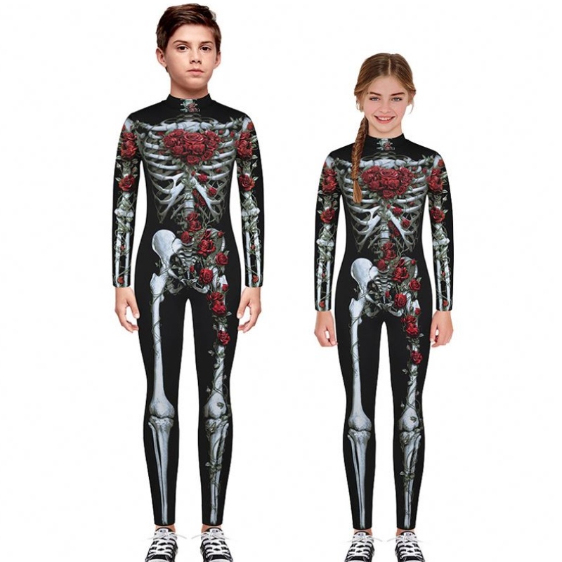 Halloween Scary Cosplay -pukut lapsille Skeleton Bodysuit Devil Vampire Carnival Party Clothing Skull Dress Jumpsuit