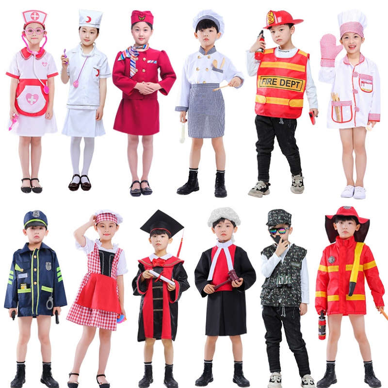 Halloween-lapset lääkäri cosplay puku lastentarha roolipeli palomies sairaanhoitaja kokki poliisin puku sairaanhoitajat lentäjät pukut