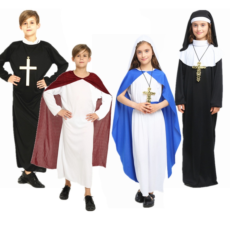 Halloween -puvut Masquerade pojille tytöille Kaaput papit isien lähetyssaarnaajat jesuiitta kristinuskon pukut lapsille